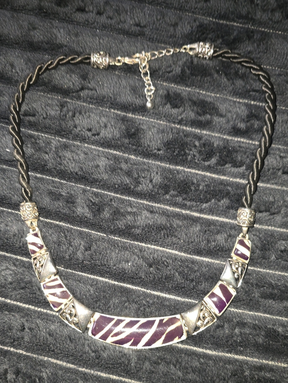 Silver and Brown Inlay Twisted Cord Necklace